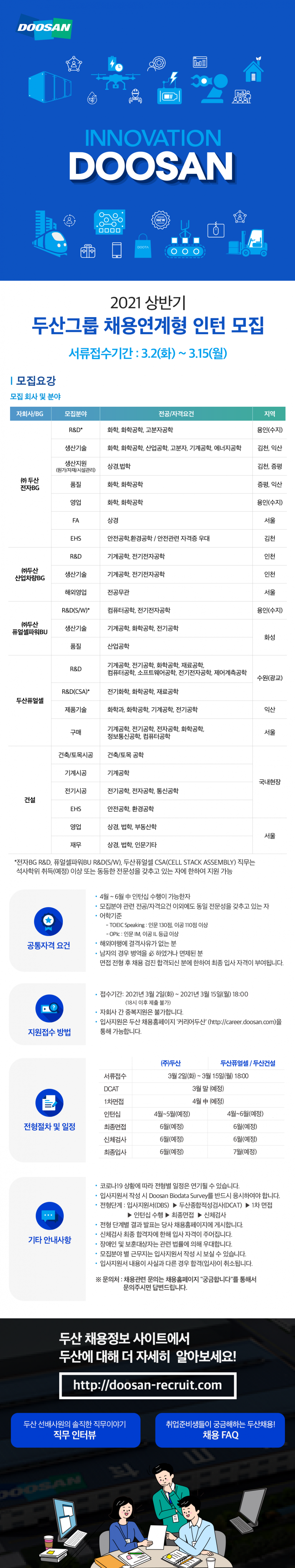 2021 상반기 두산그룹 채용연계형 인턴 모집 공고