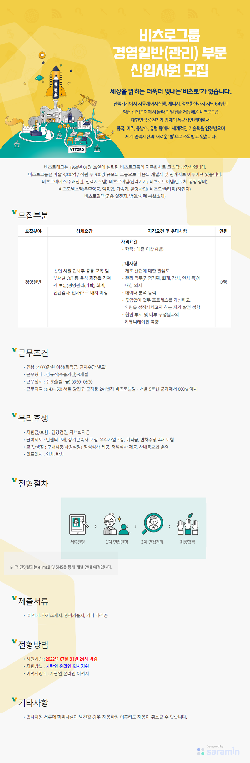 비츠로그룹 신입 정기 채용 공고문
