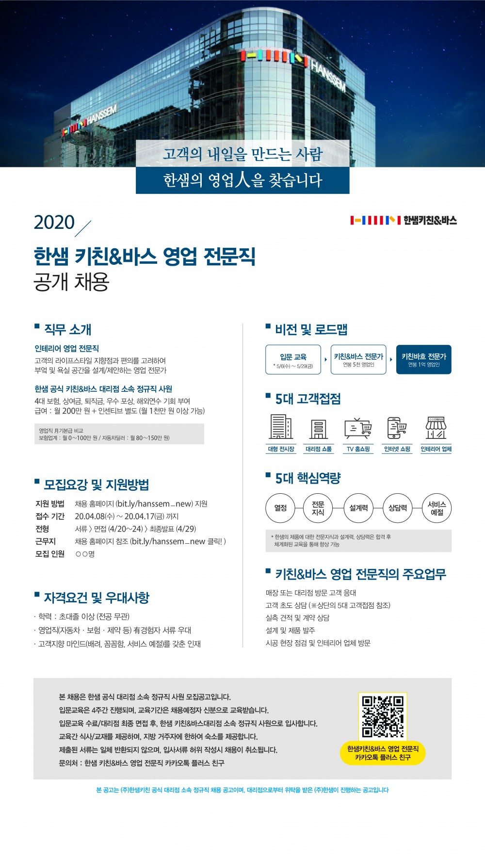 2020 한샘 키친&바스 영업 전문직 공개채용 (4월)